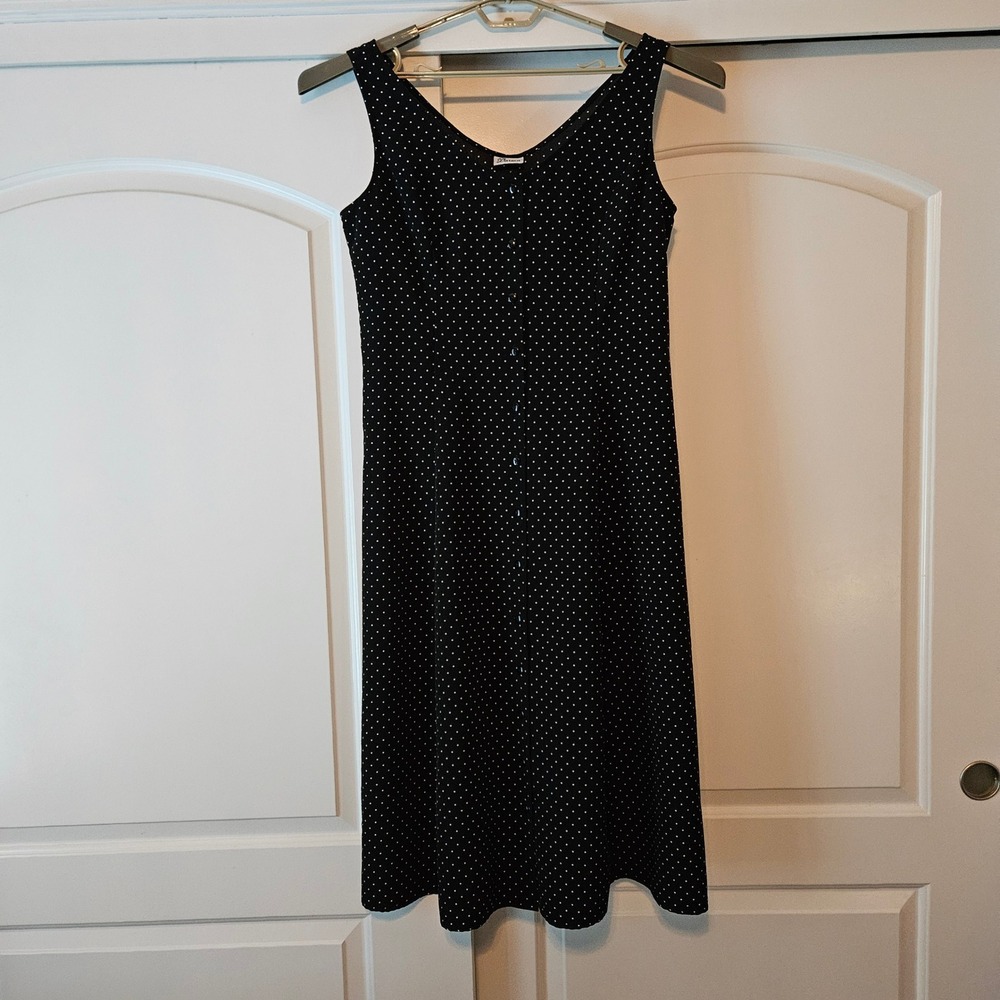 Darian Black‎ Polka Dot Sleeveless Midi Dress Large Retro Button Front Twee